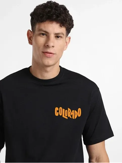 Erkek Baskılı Oversize T-shirt - Siyah
