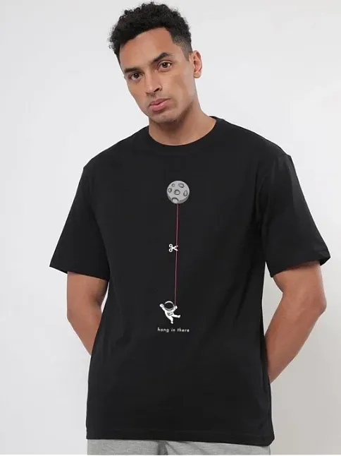 Erkek Baskılı Oversize T-shirt - Siyah