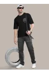 Erkek Baskılı Oversize T-shirt - Siyah