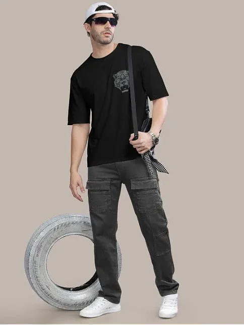 Erkek Baskılı Oversize T-shirt - Siyah