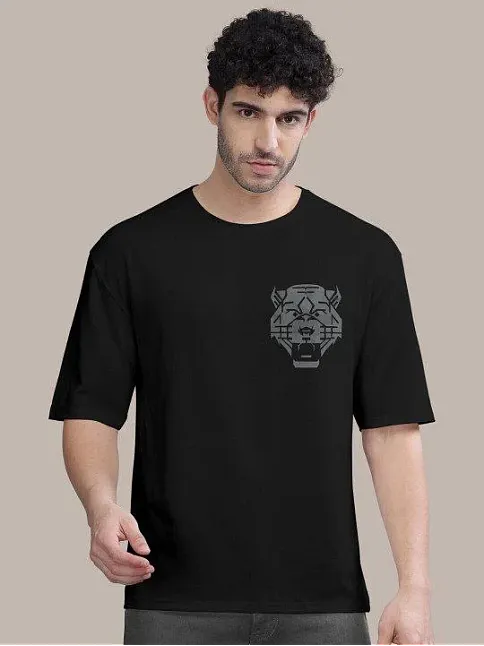 Erkek Baskılı Oversize T-shirt - Siyah