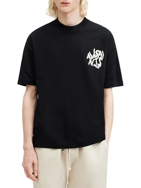 Erkek Baskılı Oversize T-shirt - Siyah