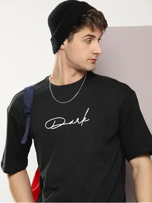Erkek Baskılı Oversize T-shirt - Siyah