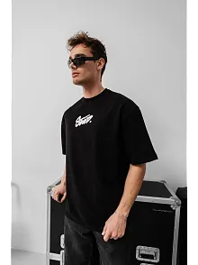 Erkek Baskılı Oversize T-shirt - Siyah