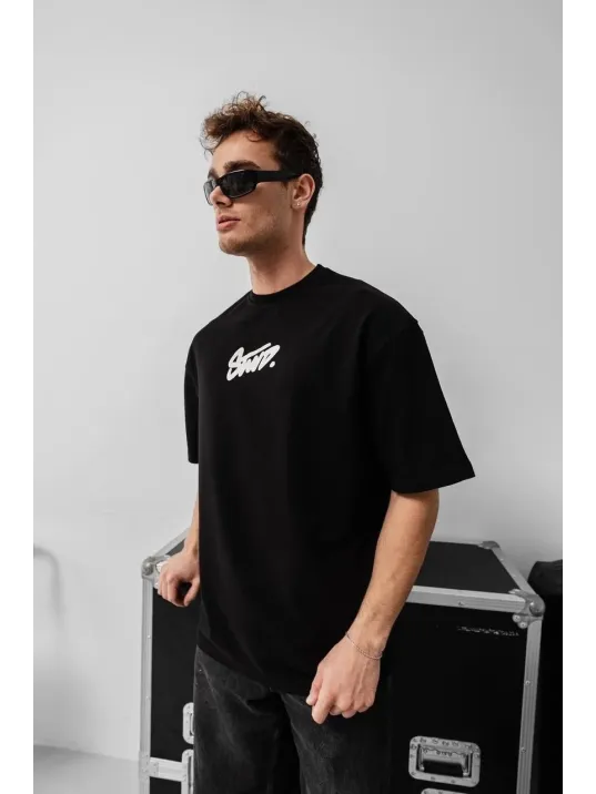 Erkek Baskılı Oversize T-shirt - Siyah