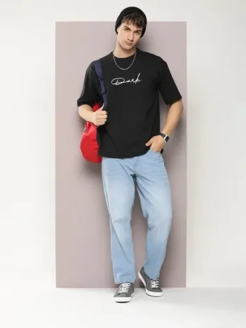 Erkek Baskılı Oversize T-shirt - Siyah Erkek Baskılı Oversize T-shirt - Siyah