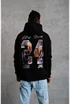 Erkek Baskılı Oversize Üç İplik Kapüşonlu Sweatshirt - Siyah
