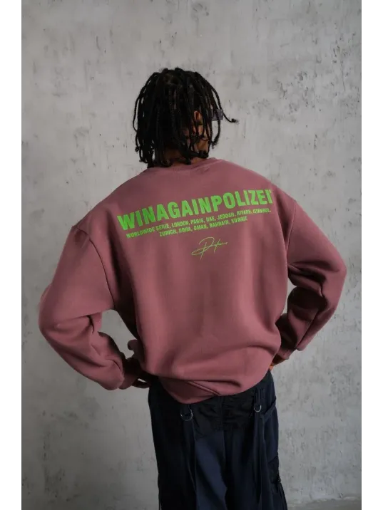 Erkek Baskılı Sweat - Gül Kurusu