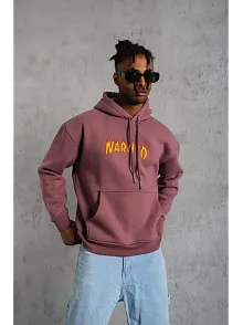 Erkek Baskılı Sweat Kapüşonlu - Gül Kurusu