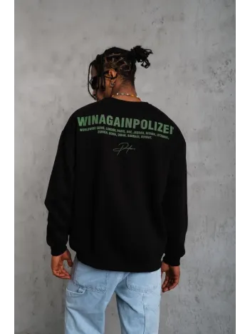 Erkek Oversize Sweatshirt – Siyah Renk | Ön ve Sırt Baskılı, Üç İplik İçi Pamuklu Kumaş, Rahat Kalıp, Ribanalı Kışlık Sweat | Winagain Polizei Serisi - Siyah Erkek Oversize Sweatshirt – Siyah Renk | Ön ve Sırt Baskılı, Üç İplik İçi Pamuklu Kumaş, Rahat Kalıp, Ribanalı Kışlık Sweat | Winagain Polizei Serisi - Siyah