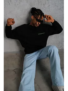 Erkek Baskılı Sweat - Siyah