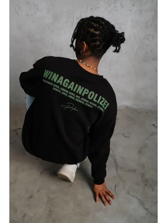 Erkek Oversize Sweatshirt – Siyah Renk | Ön ve Sırt Baskılı, Üç İplik İçi Pamuklu Kumaş, Rahat Kalıp, Ribanalı Kışlık Sweat | Winagain Polizei Serisi - Siyah Erkek Oversize Sweatshirt – Siyah Renk | Ön ve Sırt Baskılı, Üç İplik İçi Pamuklu Kumaş, Rahat Kalıp, Ribanalı Kışlık Sweat | Winagain Polizei Serisi - Siyah
