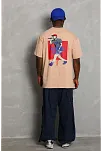 Erkek Baskılı Tişort Kısa Kol Bisiklet Yaka Ovarsize T-shirt -  Bej