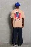 Unisex Oversize Baskılı Bisiklet Yaka T-shirt - Bej
