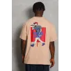 Unisex Oversize Baskılı Bisiklet Yaka T-Shirt - Bej Unisex Oversize Baskılı Bisiklet Yaka T-Shirt - Bej