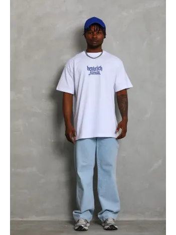 Unisex Oversize Baskılı Bisiklet Yaka T-Shirt - Beyaz