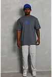 Erkek Baskılı Tişort Kısa Kol Bisiklet Yaka Ovarsize T-shirt -  Füme