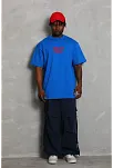 Erkek Baskılı Tişort Kısa Kol Bisiklet Yaka Ovarsize T-shirt - Mavi