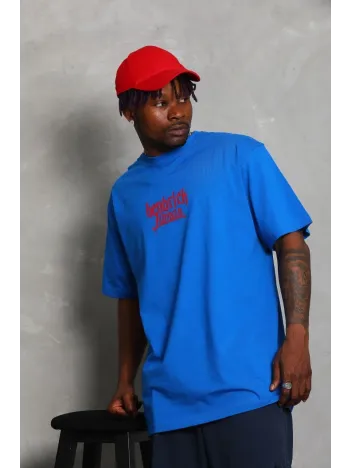 Unisex Oversize Baskılı Bisiklet Yaka T-Shirt - Mavi Unisex Oversize Baskılı Bisiklet Yaka T-Shirt - Mavi