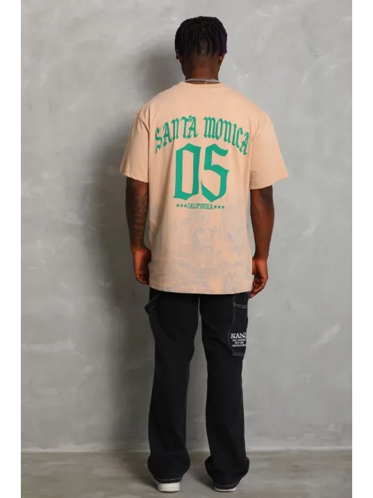 Unisex Oversize Baskılı Bisiklet Yaka T-Shirt - Bej Unisex Oversize Baskılı Bisiklet Yaka T-Shirt - Bej