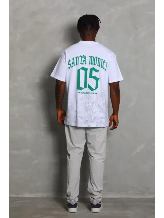 Unisex Oversize Baskılı Bisiklet Yaka T-Shirt - Beyaz Unisex Oversize Baskılı Bisiklet Yaka T-Shirt - Beyaz