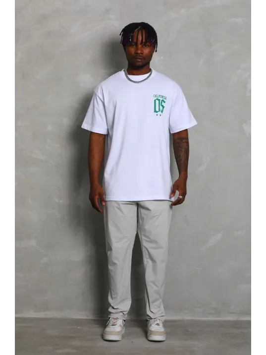 Unisex Oversize Baskılı Bisiklet Yaka T-Shirt - Beyaz Unisex Oversize Baskılı Bisiklet Yaka T-Shirt - Beyaz