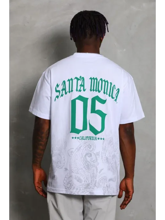 Unisex Oversize Baskılı Bisiklet Yaka T-Shirt - Beyaz Unisex Oversize Baskılı Bisiklet Yaka T-Shirt - Beyaz