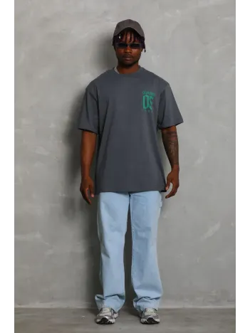 Unisex Oversize Baskılı Bisiklet Yaka T-Shirt - Füme Unisex Oversize Baskılı Bisiklet Yaka T-Shirt - Füme