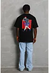 Erkek Baskılı Tişort Kısa Kol Bisiklet Yaka Ovarsize T-shirt - - Siyah