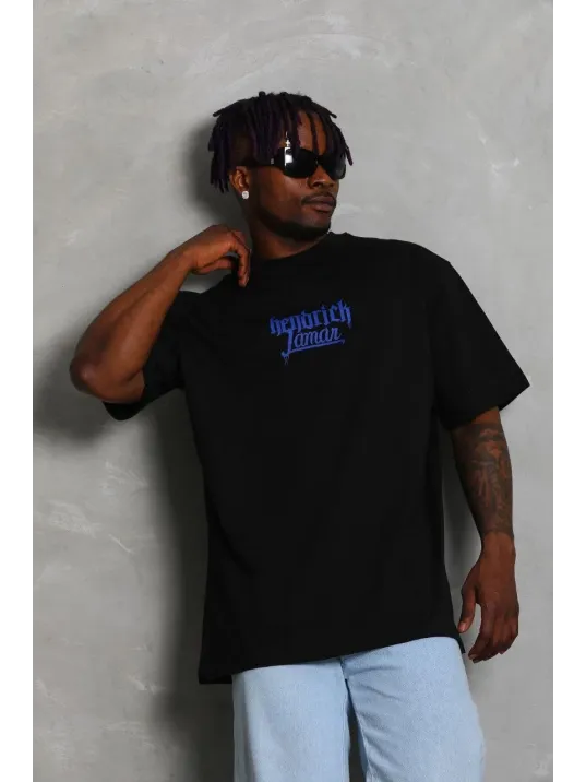 Unisex Oversize Baskılı Bisiklet Yaka T-Shirt - Siyah Unisex Oversize Baskılı Bisiklet Yaka T-Shirt - Siyah