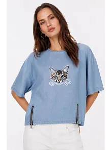 Erkek Baskılı T-shirt Kısa Kol Bisiklet Yaka Rahat Kalıp Tişört - Mavi