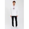 Erkek Baskılı Üç İplik Kapüşonlu Oversize Sweatshirt - Beyaz Erkek Baskılı Üç İplik Kapüşonlu Oversize Sweatshirt - Beyaz