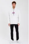 Erkek Baskılı Üç İplik Kapüşonlu Oversize Sweatshirt - Beyaz