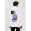 Erkek Baskılı Üç İplik Kapüşonlu Oversize Sweatshirt - Beyaz Erkek Baskılı Üç İplik Kapüşonlu Oversize Sweatshirt - Beyaz