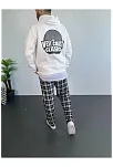Erkek Baskılı Üç İplik Kapüşonlu Oversize Sweatshirt - Beyaz