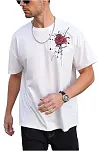 Erkek Bisiklet Yaka Kısa Kol Baskılı T-shirt - Beyaz