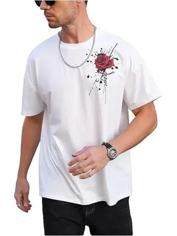 Erkek Bisiklet Yaka Kısa Kol Baskılı T-shirt - Beyaz Erkek Bisiklet Yaka Kısa Kol Baskılı T-shirt - Beyaz