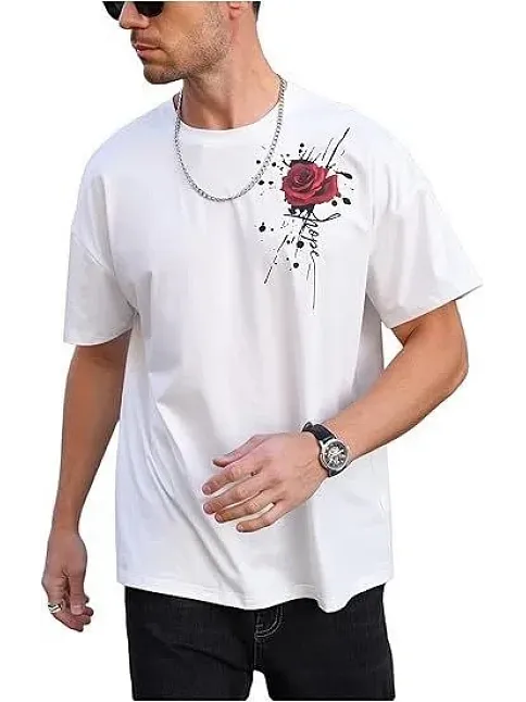 Erkek Bisiklet Yaka Kısa Kol Baskılı T-shirt - Beyaz