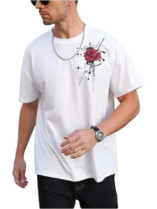 Erkek Bisiklet Yaka Kısa Kol Baskılı T-shirt - Beyaz Erkek Bisiklet Yaka Kısa Kol Baskılı T-shirt - Beyaz