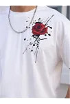 Erkek Bisiklet Yaka Kısa Kol Baskılı T-shirt - Beyaz