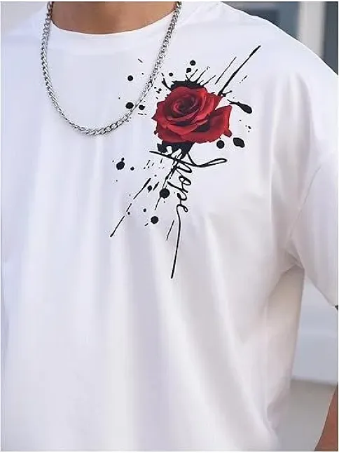 Erkek Bisiklet Yaka Kısa Kol Baskılı T-shirt - Beyaz