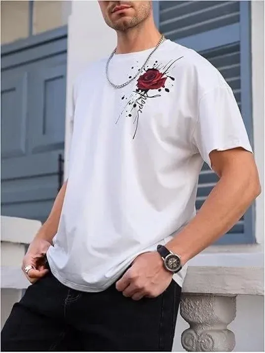 Erkek Bisiklet Yaka Kısa Kol Baskılı T-shirt - Beyaz Erkek Bisiklet Yaka Kısa Kol Baskılı T-shirt - Beyaz