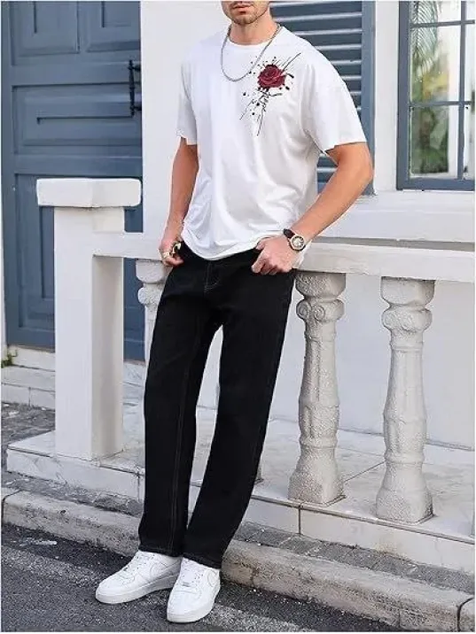 Erkek Bisiklet Yaka Kısa Kol Baskılı T-shirt - Beyaz Erkek Bisiklet Yaka Kısa Kol Baskılı T-shirt - Beyaz