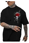Erkek Bisiklet Yaka Kısa Kol Baskılı T-shirt - Siyah