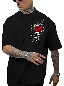Erkek Bisiklet Yaka Kısa Kol Baskılı T-shirt - Siyah