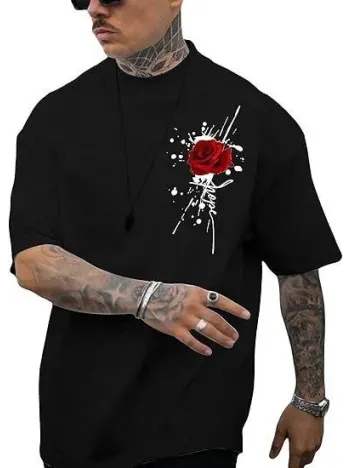 Erkek Bisiklet Yaka Kısa Kol Baskılı T-shirt - Siyah Erkek Bisiklet Yaka Kısa Kol Baskılı T-shirt - Siyah