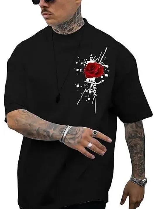 Erkek Bisiklet Yaka Kısa Kol Baskılı T-shirt - Siyah Erkek Bisiklet Yaka Kısa Kol Baskılı T-shirt - Siyah