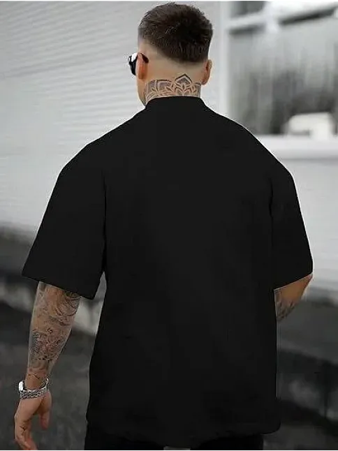 Erkek Bisiklet Yaka Kısa Kol Baskılı T-shirt - Siyah