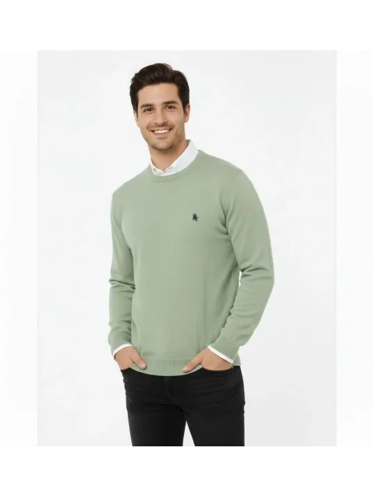 Erkek Bisiklet Yaka Nakış İşlemeli Triko Kazak Yumuşak Dokulu Pamuklu İnce Dokuma, Uzun Kollu Rahat Regular Kalıp - Mint Yeşili