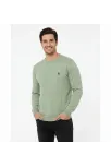Erkek Bisiklet Yaka Nakış İşlemeli Triko Kazak Yumuşak Dokulu Pamuklu İnce Dokuma, Uzun Kollu Rahat Regular Kalıp - Mint Yeşili